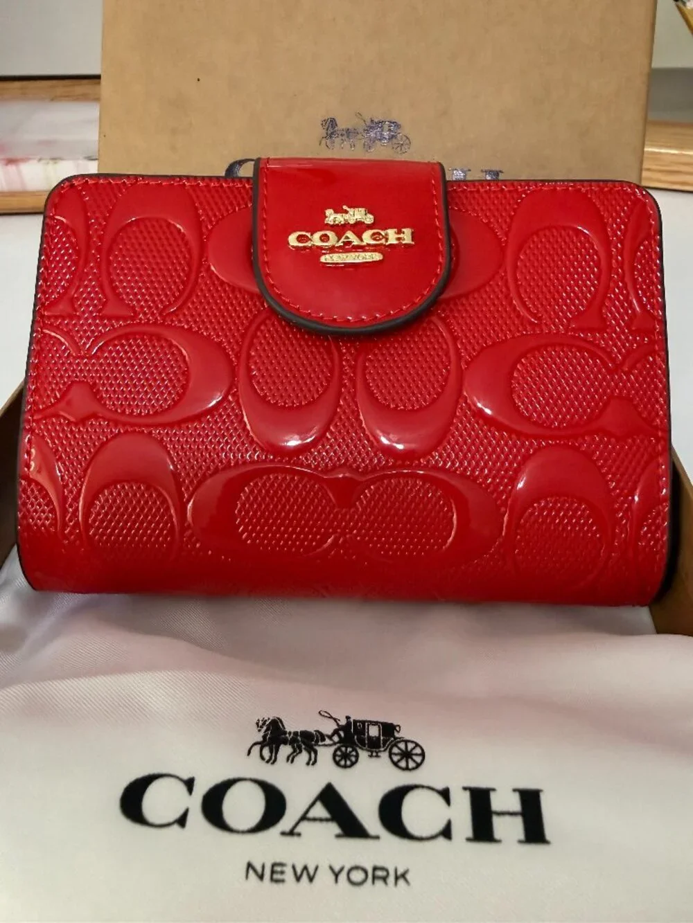 Coach Nina Wallet In Signature Glossy Red Patent Leather